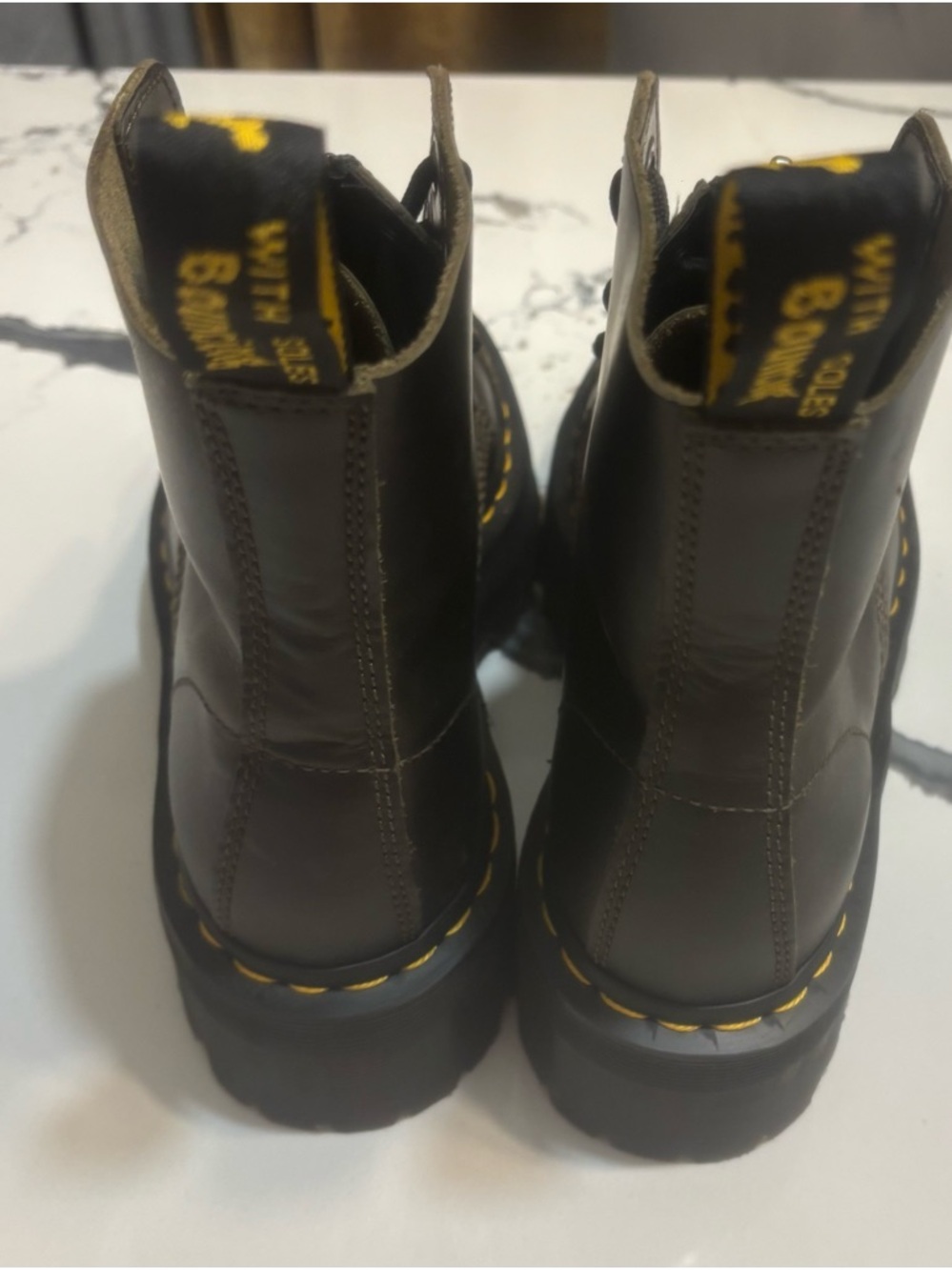 Dr. Martens Black Leather Front-Zip Lace-Up Boots with Yellow Stitching - Picture 3 of 7